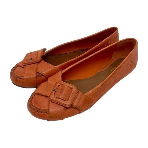 NEW Cole Haan Size 8 Orange Leather Slip-On Ballet Loafers w/ Buckle Accent - Picture 4 of 10